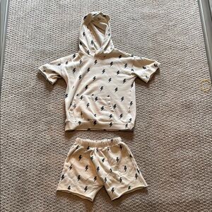 Cream Hoodie and Shorts Set with Black Lightning Print